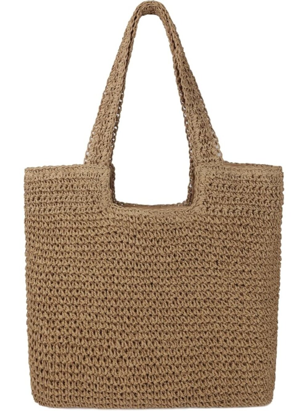 Women's Dark Brown Large Straw Beach Bag Handmade Woven Shoulder Bags for Summer